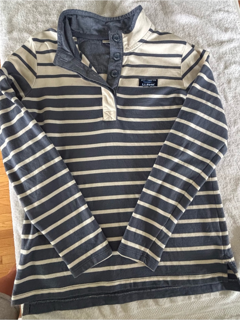 L.L.Bean Navy & Cream Striped Popover Shirt